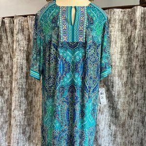 Studio 1 Womens Plus Size 2X - 3/4 Sleeve - Multi Print Shift Dress NEW W/TAGS